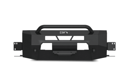 Body Armor Hiline Front Winch Bumper - Textured Black Powder-Coated Steel - Fits 2014-2021 Toyota Tundra (With Bull Bar, Winch Mount, D-Ring Mounts)