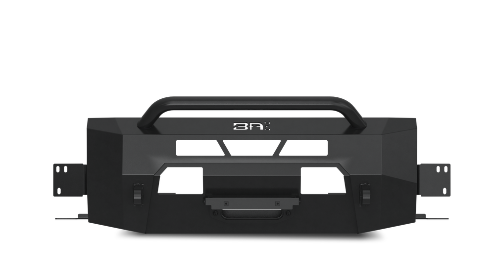 Body Armor Hiline Front Winch Bumper - Textured Black Powder-Coated Steel - Fits 2014-2021 Toyota Tundra (With Bull Bar, Winch Mount, D-Ring Mounts)