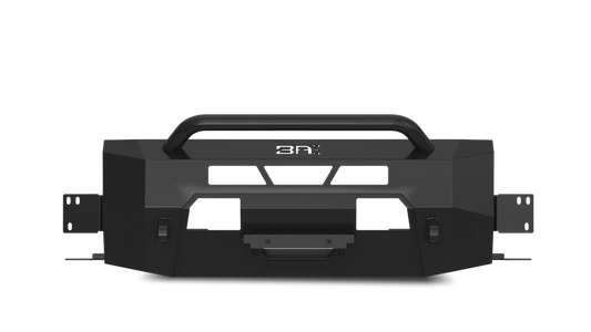 Body Armor Hiline Front Winch Bumper - Textured Black Powder-Coated Steel - Fits 2014-2021 Toyota Tundra (With Bull Bar, Winch Mount, D-Ring Mounts)