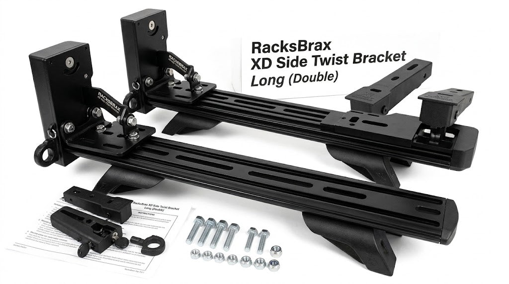 RacksBrax XD Side Twist Bracket Long Double Universal Vehicle Awning Mount Low Profile XD Hitch Compatible