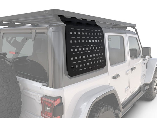Jeep Wrangler JLU rear window Molle panel installed for enhanced storage and utility.