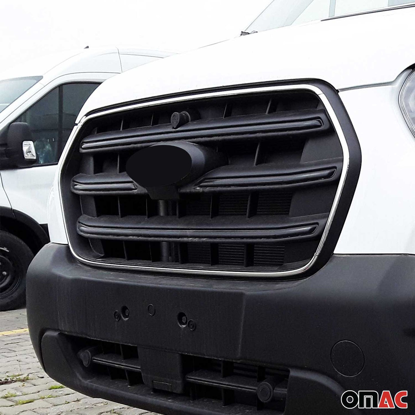 OMAC USA Front Bumper Grille Trim – Fits 2021–2025 Ford Transit 150/250/350 – Stainless Steel Chrome Mirror Finish, 4 Pcs