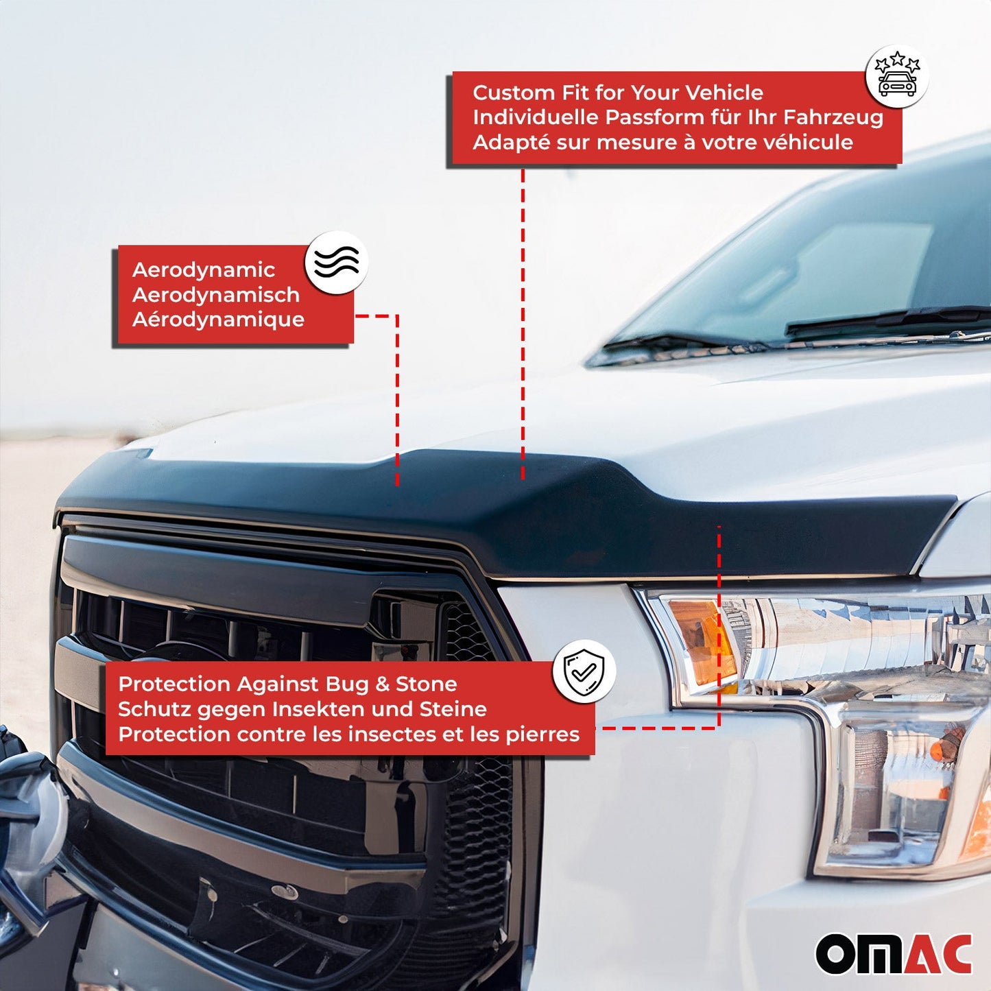 OMAC USA Front Bug Shield Hood Deflector for SUV – Fits 2010-2012 Lexus RX350 – Smoke Black Acrylic (1 Pc)