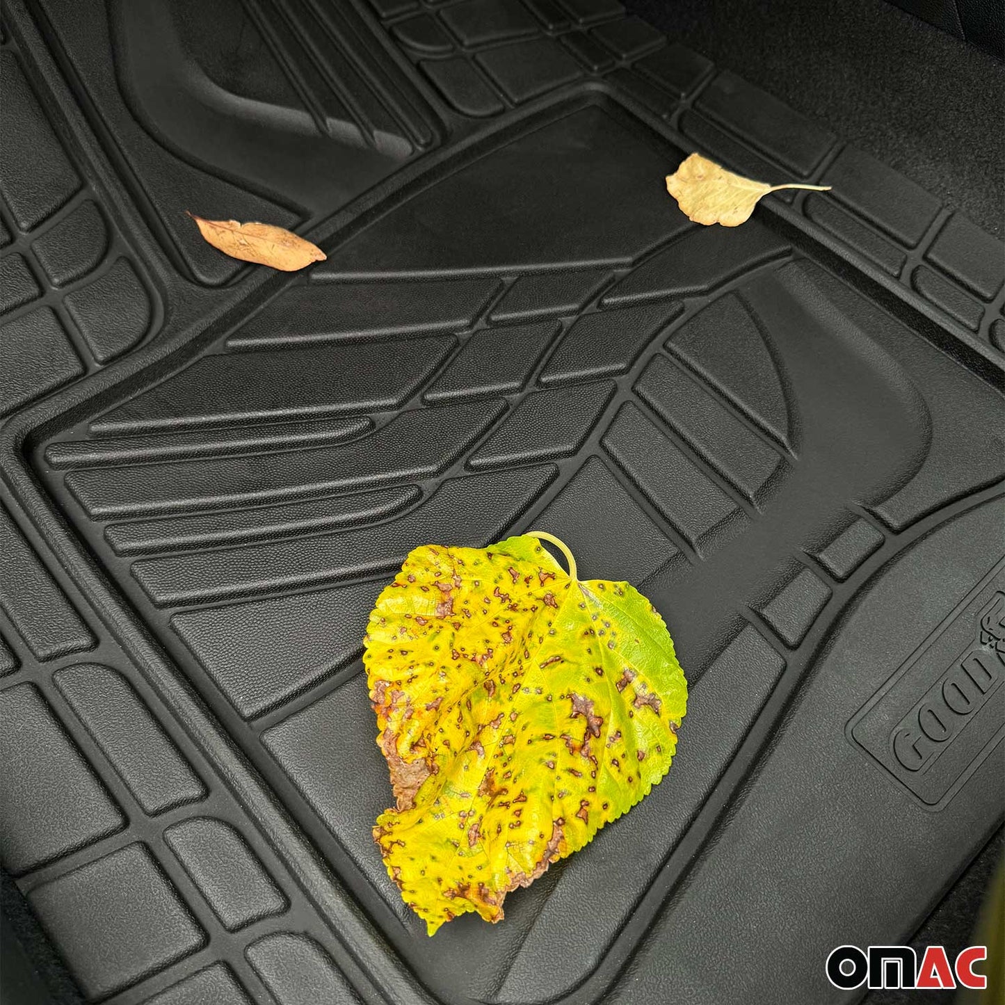OMAC USA - Goodyear Floor Mats Cars Trucks SUV Black All Season Heavy Duty Rubber 2Pcs