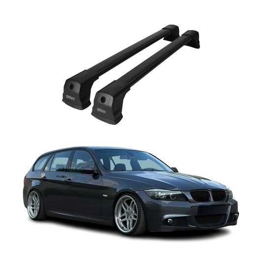 OMAC USA Roof Rack Cross Bars Luggage Carrier for Fix Point – Fits with 2004-2012 BMW 3 Series E90 Sedan / E91 Touring – Aluminium Black (2 Pcs)