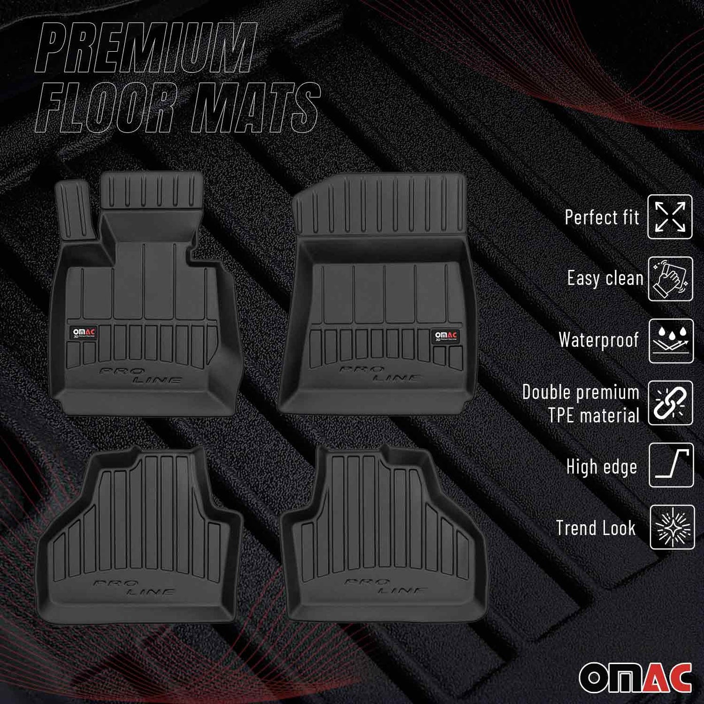 Omac USA Premium Rubber Floor Mats Liners for Cars – Fits with 2011-2017 BMW X3 F25 (4 Pcs)