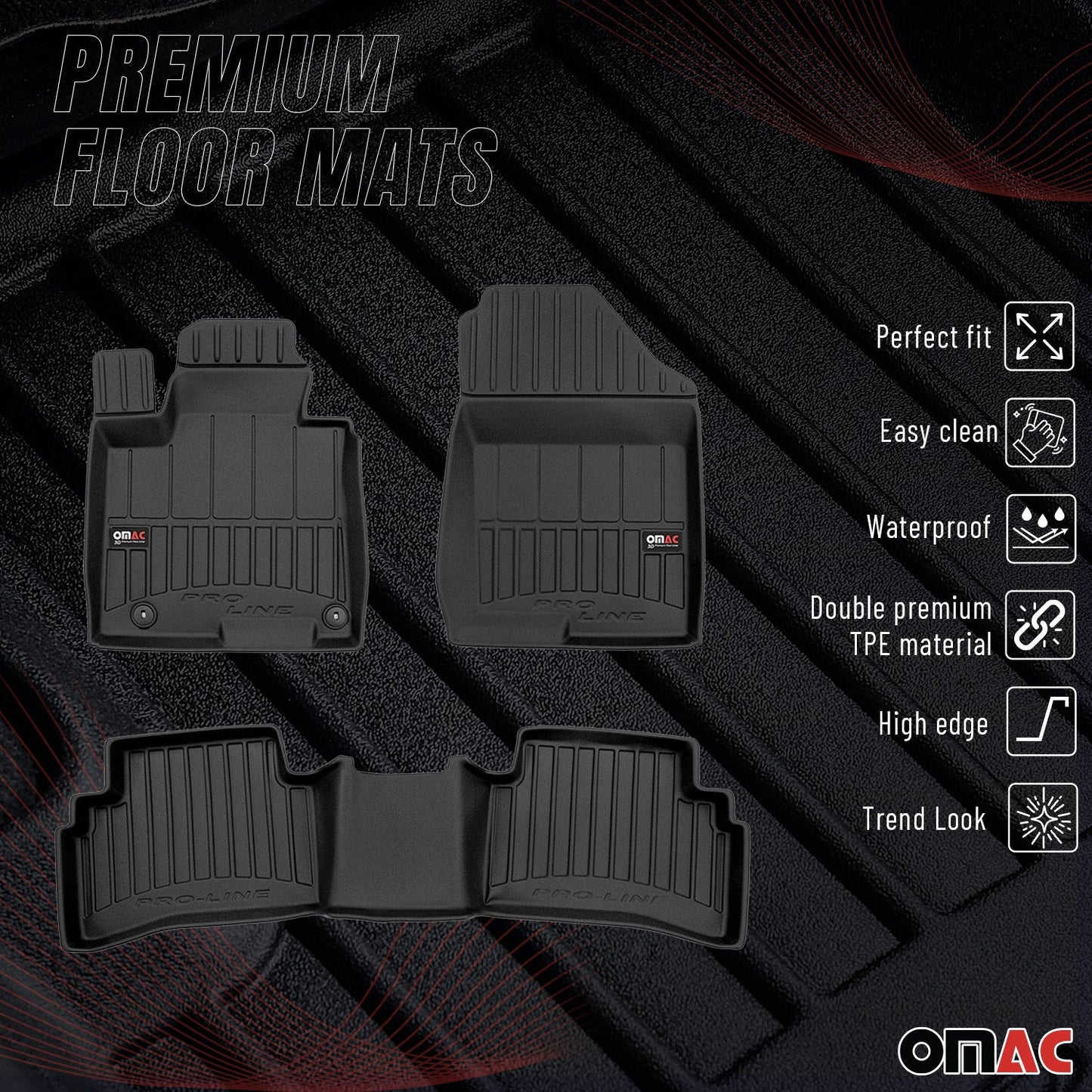 OMAC USA Premium Floor Mats Liners for SUVs – Fits 2022-2025 Hyundai Tucson (Excludes Hybrid/PHEV, Black, 4 Pcs, All Weather)