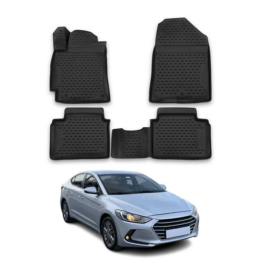 OMAC USA Premium Floor Mats Liners for Cars – Fits 2017-2020 Hyundai Elantra (Black, 4 Pcs, All Weather)