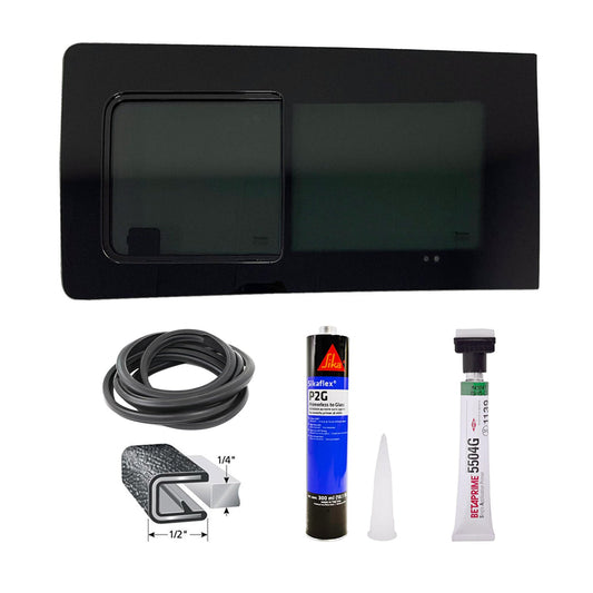 OMAC USA Window Glass Fit Kit for Vans – Fits 2016–2024 Mercedes Metris Front Left Side L2/L3 (Black, 4Pcs)