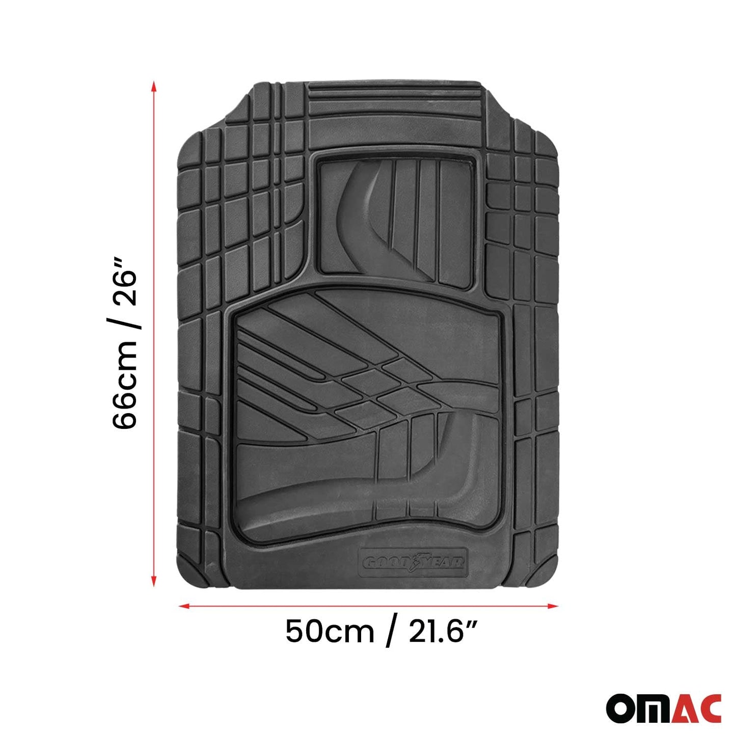 OMAC USA - Goodyear Floor Mats Cars Trucks SUV Black All Season Heavy Duty Rubber 2Pcs