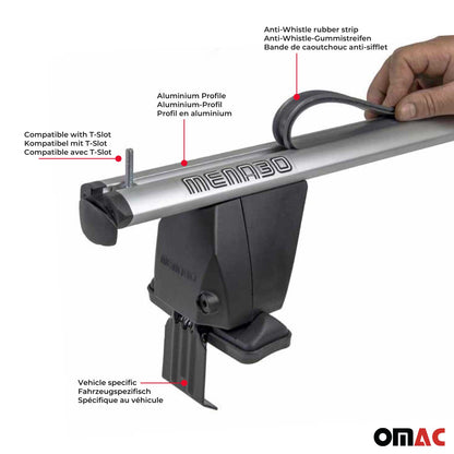 Omac USA Roof Rack Cross Bars Luggage Carrier for Cars – Fits with 2006-2009 BMW 5 Series E61 (2 Pcs, Silver, Aluminum)