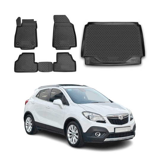 OMAC USA Floor Mats & Cargo Liner Set for SUV – Fits 2013-2022 Buick Encore – All Weather TPE Rubber, Black (5 Pcs)