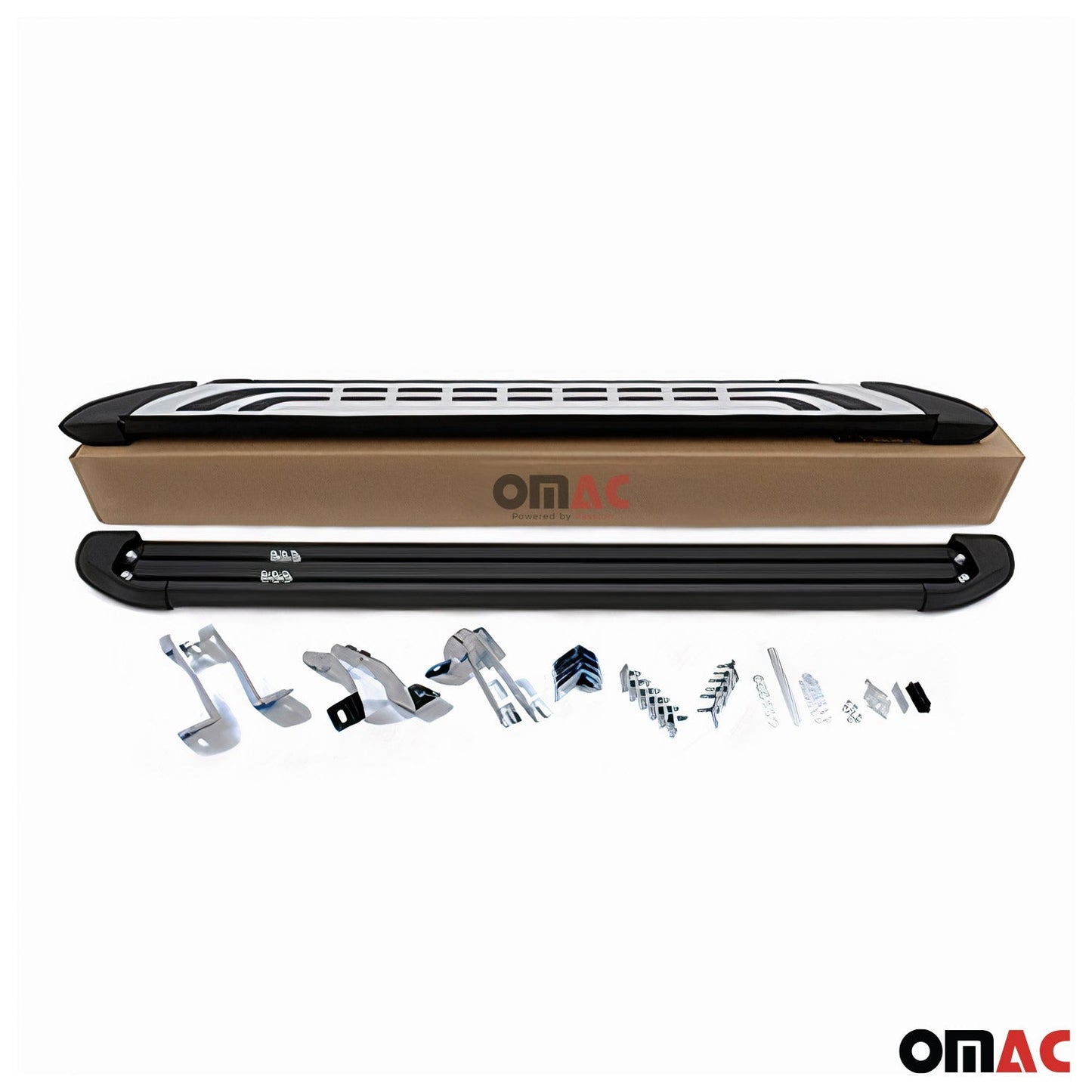 Omac USA Aluminum Running Boards, Side Steps for SUV – Fits with 2008-2015 Land Rover LR2 – Silver & Black (2 Pcs)