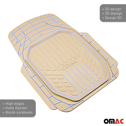 OMAC USA Heavy Duty Trim to Fit Floor Mats Liner Waterproof 3D All-Weather for Car/SUV – Tan (4 Pcs)