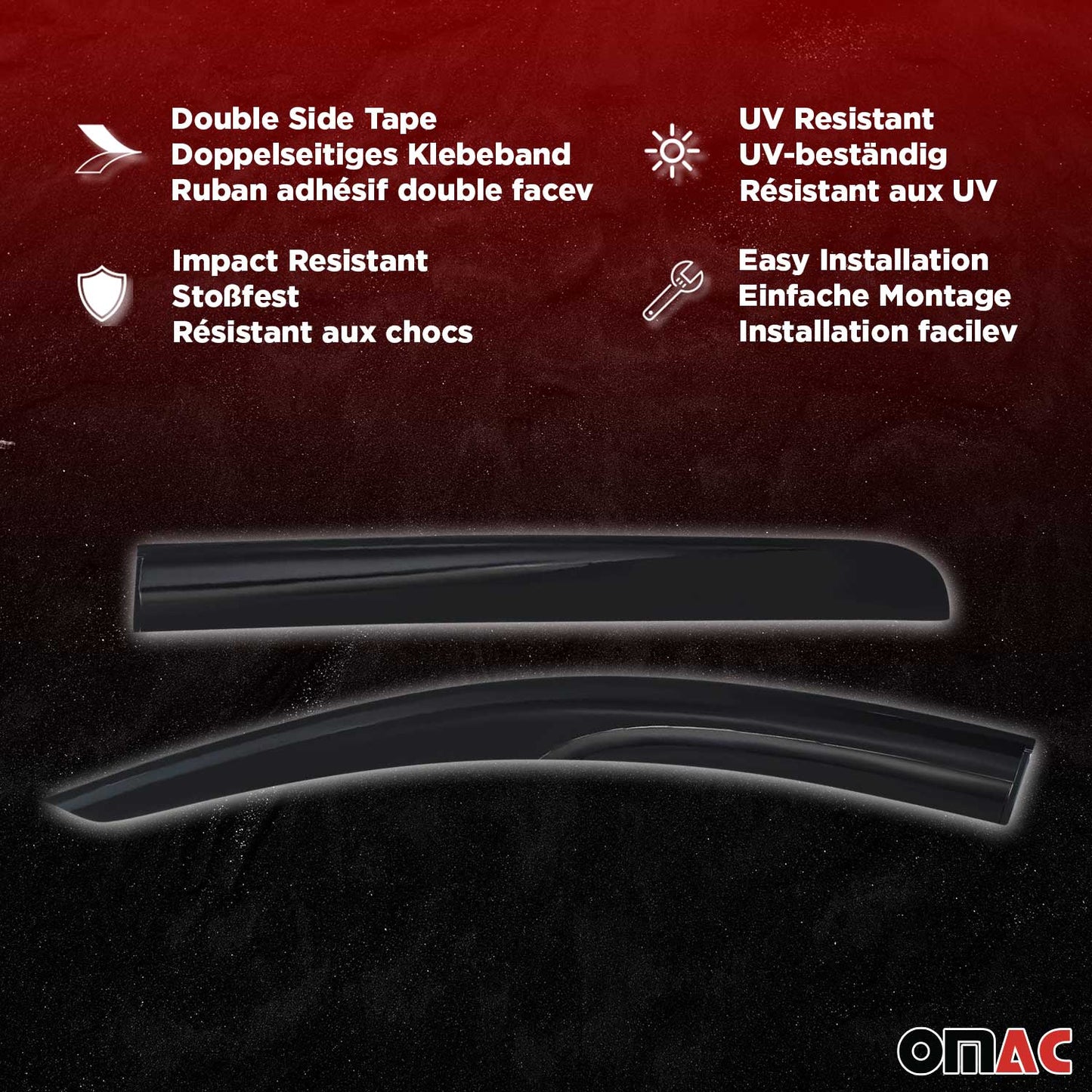 OMAC USA Window Visor Vent Rain Deflectors for Van – Fits 2006-2018 Mercedes Sprinter W906 – Smoke Black Acrylic (2 Pcs)