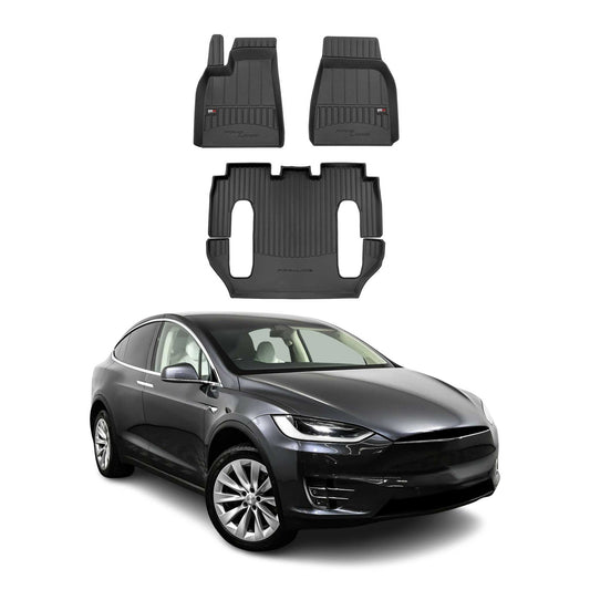 OMAC USA Premium Floor Mats Liners for Tesla Model X – Fits 2016-2020 6-Passenger (Black, 3 Pcs, All Weather Heavy Duty)