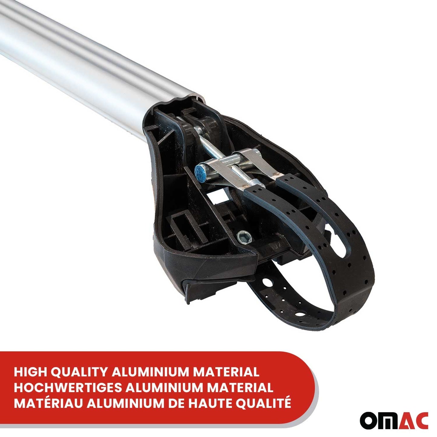 OMAC USA Adjustable Roof Rack Cross Bars 39"-51" for Raised Roof Rails – Aluminium Silver (2 Pcs)