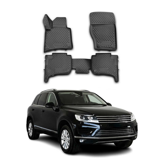 OMAC USA Floor Mats Liners Full Set All Weather for SUV – Fits with 2010-2017 VW Touareg – Black (4 Pcs)