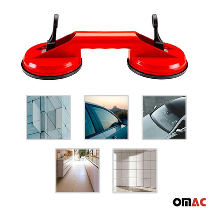 OMAC USA Double Suction Cup Vacuum Lifter – Glass, Granite & Mirror Handle Grip – Heavy Duty ABS Rubber Tool, Red (1 Pc)