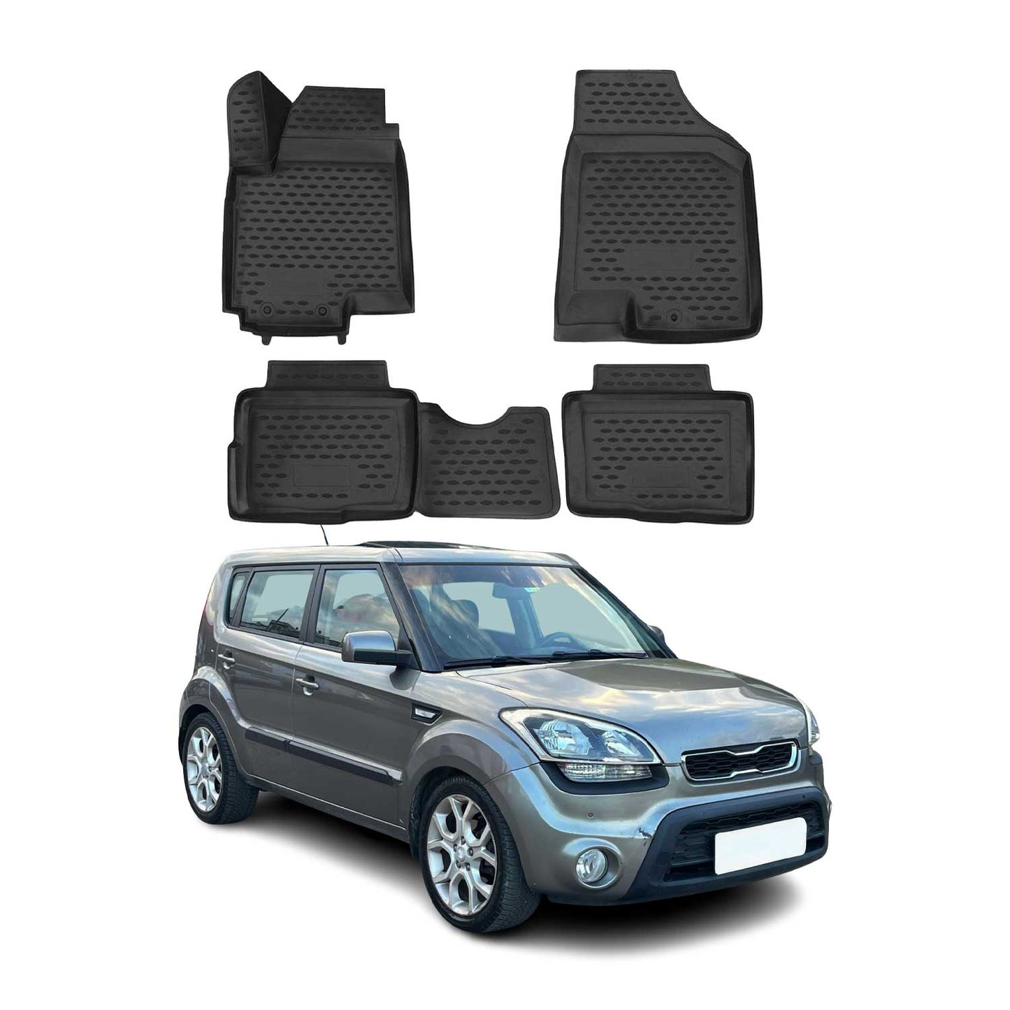 OMAC USA Floor Mats Liners Full Set All Weather for Car – Fits with 2010-2013 Kia Soul – Black (4 Pcs)