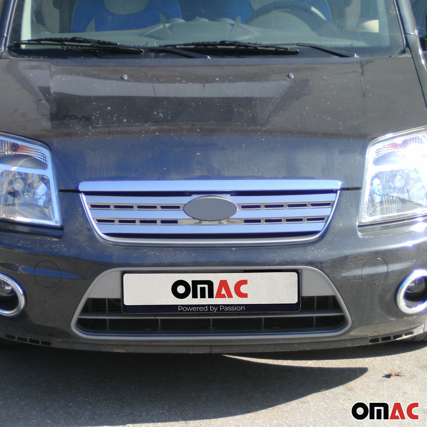 OMAC USA Front Bumper Grill Trim Molding for Cars – Fits 2010–2013 Ford Transit Connect - 2Pcs (Stainless Steel, Chrome)