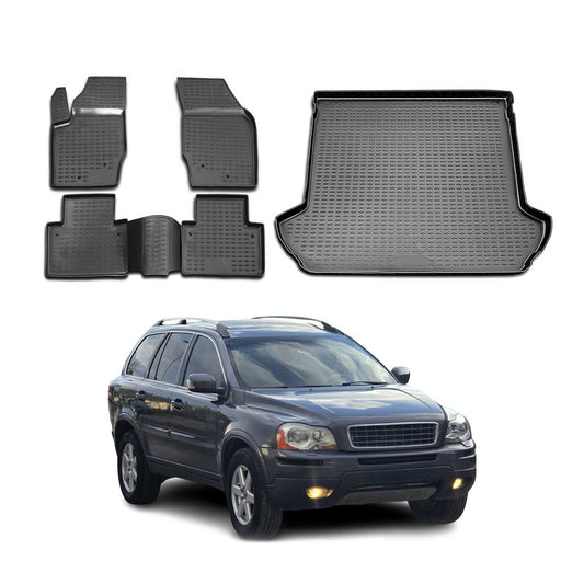 OMAC USA Semi-Custom Fit Floor Mats & Cargo Liner Full Set for SUVs – Fits 2003–2014 Volvo XC90 (Black, Waterproof)