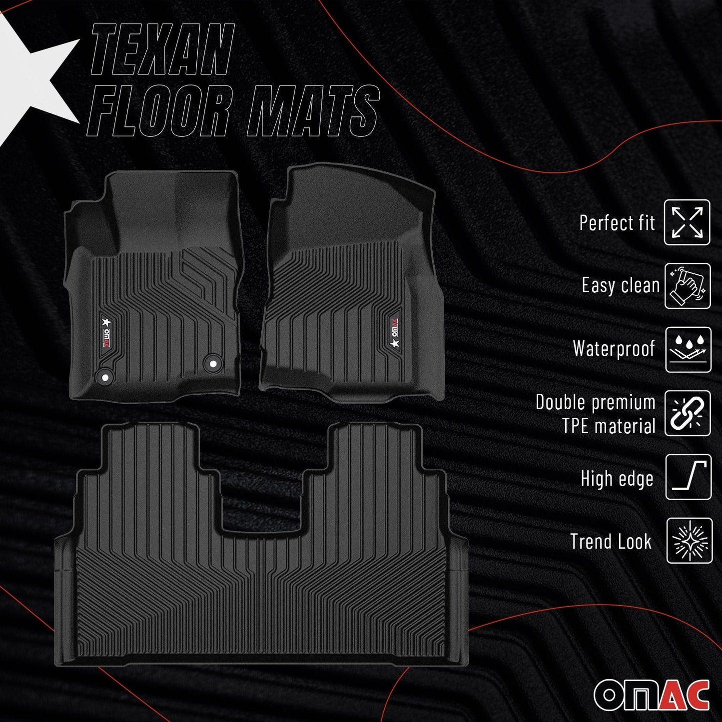OMAC USA Premium Floor Mats Liners – Fits 2005–2009 Chevrolet Equinox – Front & Rear All Weather Heavy Duty Black