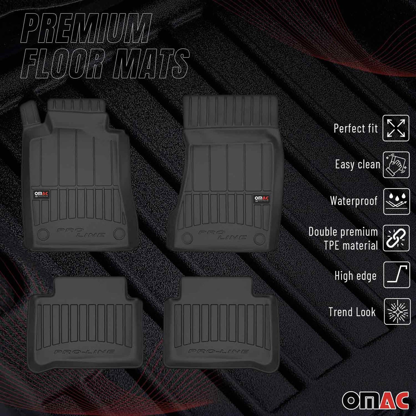 OMAC USA Premium Floor Mats Liners for Sedans – Fits 2004-2009 Mercedes-Benz E-Class W211 S211 (Black, 4 Pcs, All Weather)