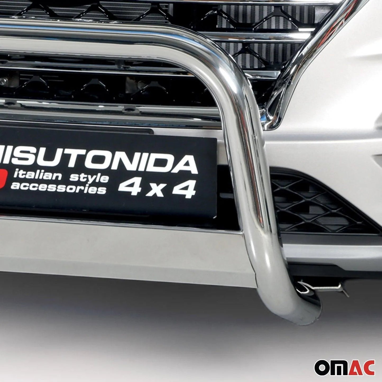 OMAC USA Bull Bar Push Front Bumper Grille for SUV – Fits 2019-2021 Hyundai Tucson – Silver Steel (1 Pc)