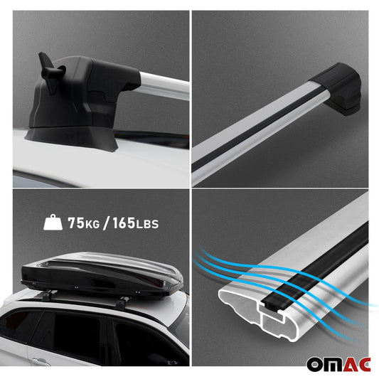OMAC USA Roof Rack Cross Bars for Car – Fits 2004-2012 BMW 3 Series E90 Sedan / E91 Touring – Aluminium Silver (2 Pcs)