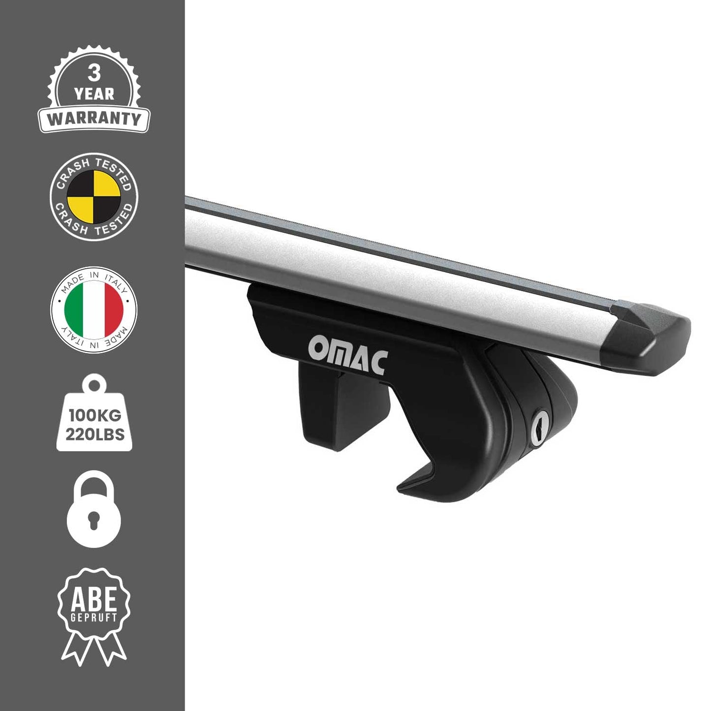OMAC USA Roof Rack Cross Bars 47" Luggage Carrier for Raised Roof Rails – Aluminium Silver (2 Pcs)