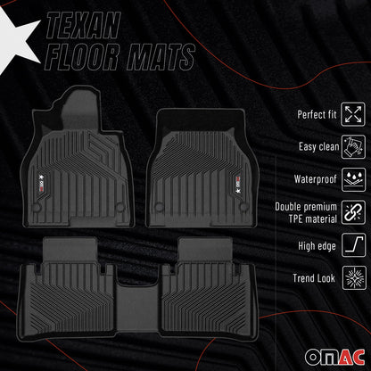 OMAC USA Premium Floor Mats Liners for Car – Fits 2022–2024 Mercedes EQS Liftback V297 – First & Second Row Set All Weather Heavy Duty Black