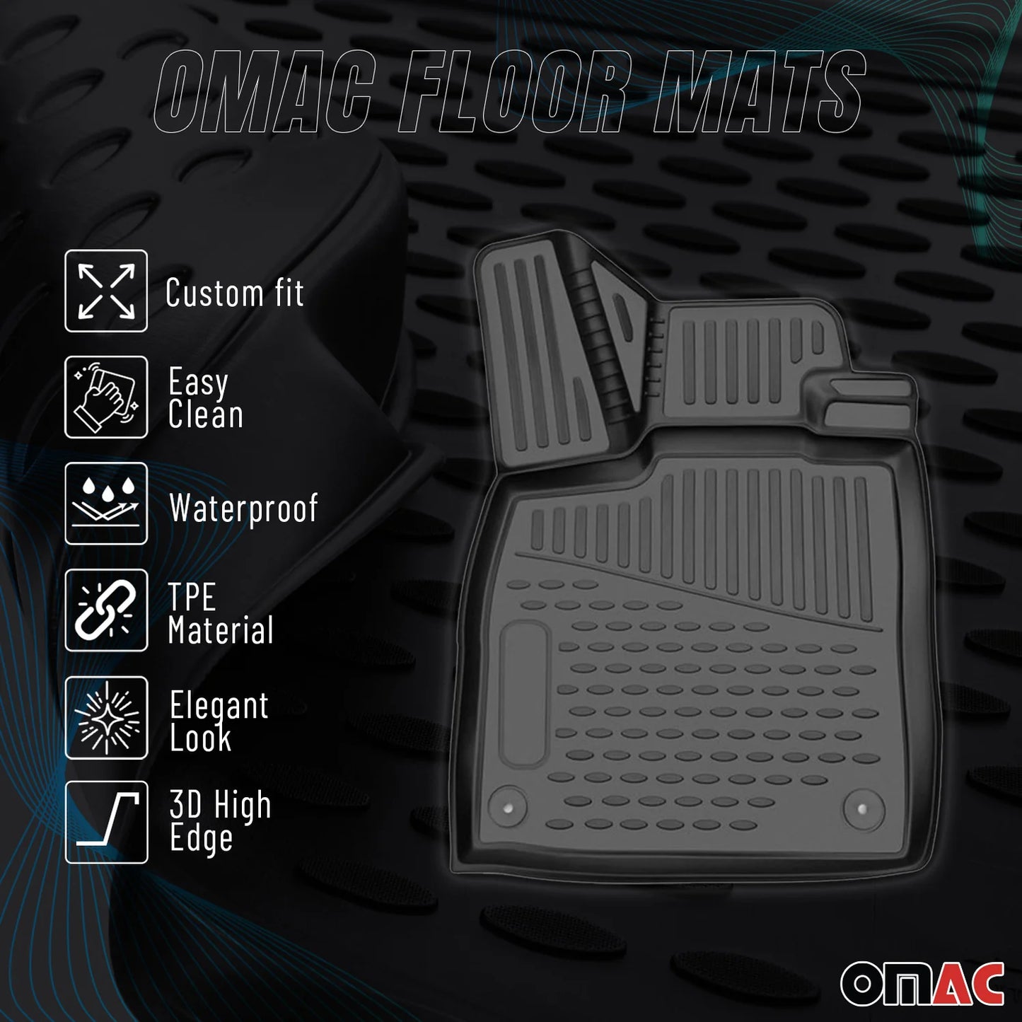 OMAC USA Floor Mats Liners Full Set All Weather for SUV – Fits with 2013-2015 Toyota Venza – Black (4 Pcs)