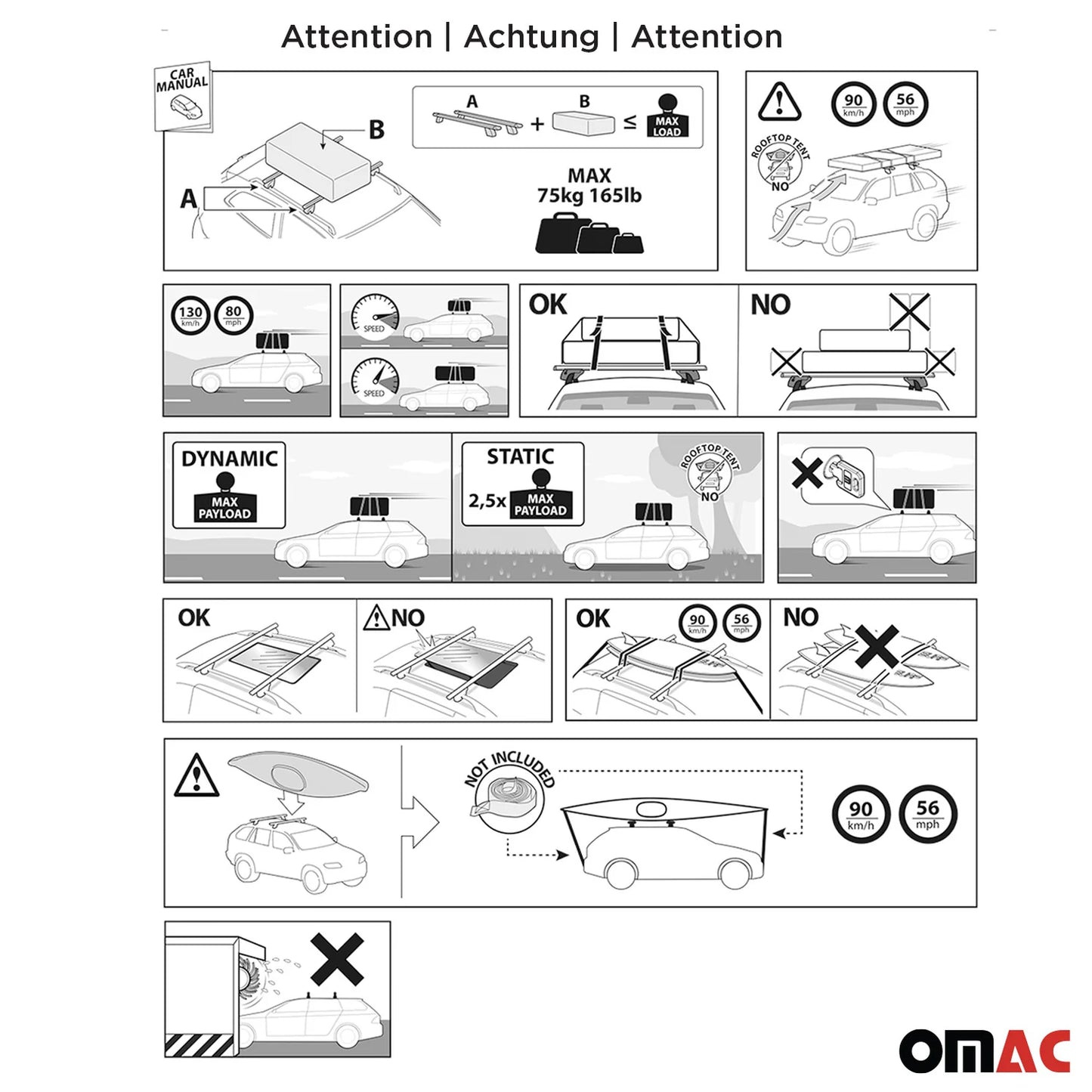 Omac USA Roof Rack Cross Bars for Cars – Fits with 2013-2019 Mercedes CLA C117 (2 Pcs, Silver, Aluminum)