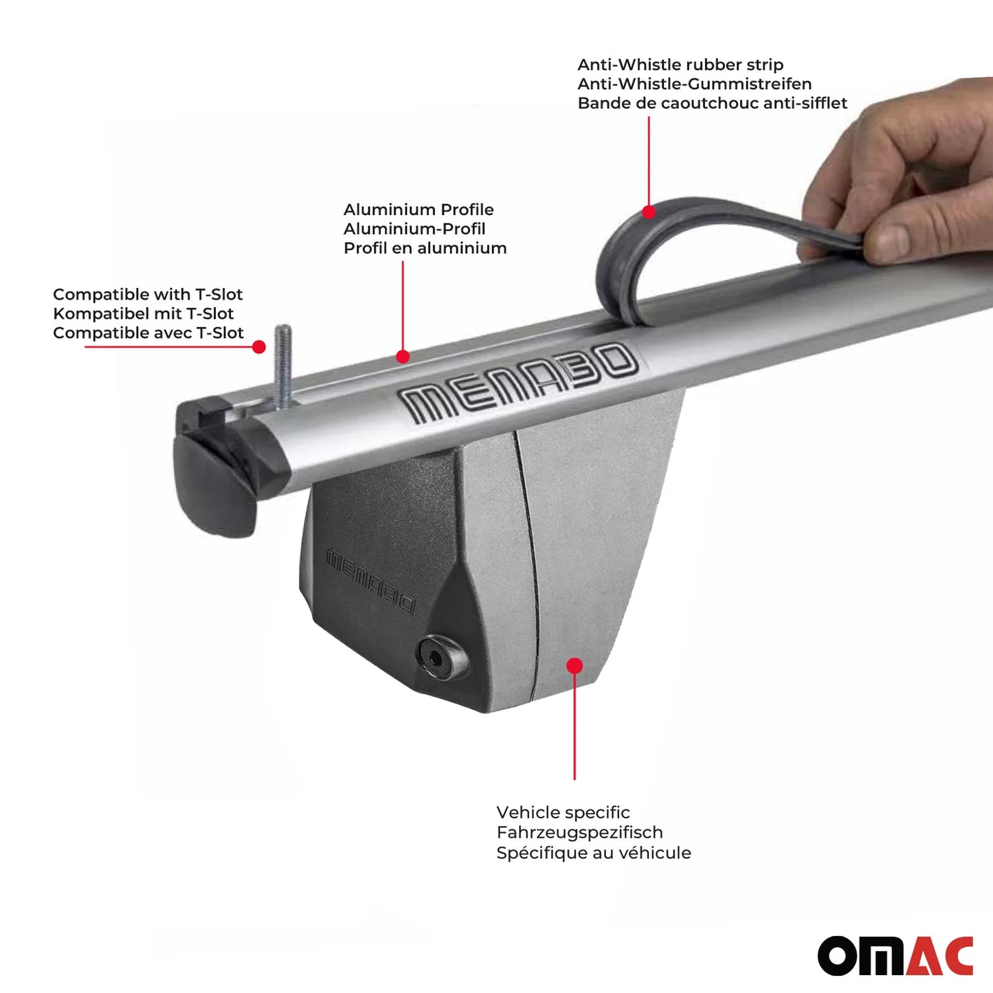 Omac USA Roof Rack Cross Bars for Cars – Fits with 2013-2019 Mercedes CLA C117 (2 Pcs, Silver, Aluminum)