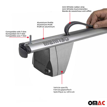 Omac USA Roof Rack Cross Bars for Cars – Fits with 2013-2019 Mercedes CLA C117 (2 Pcs, Silver, Aluminum)