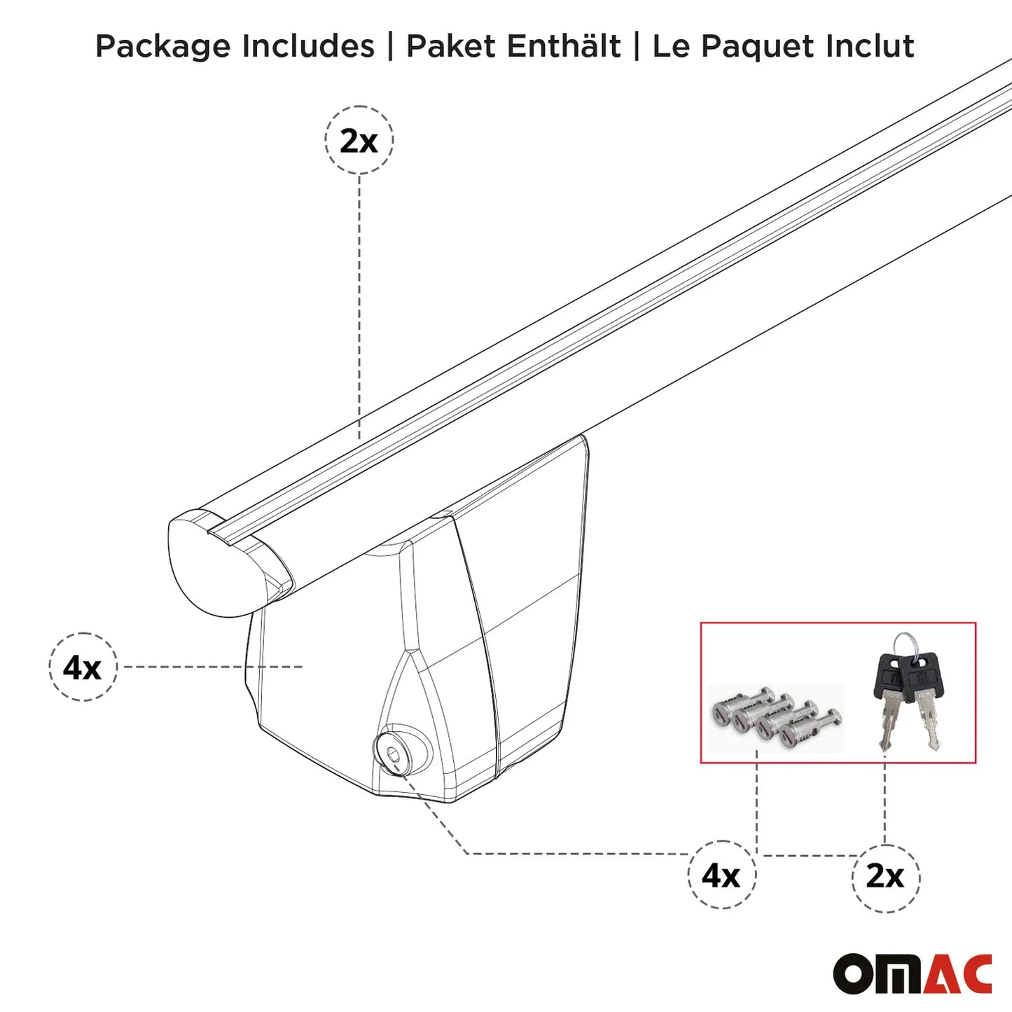 Omac USA Roof Rack Cross Bars for Cars – Fits with 2013-2019 Mercedes CLA C117 (2 Pcs, Silver, Aluminum)