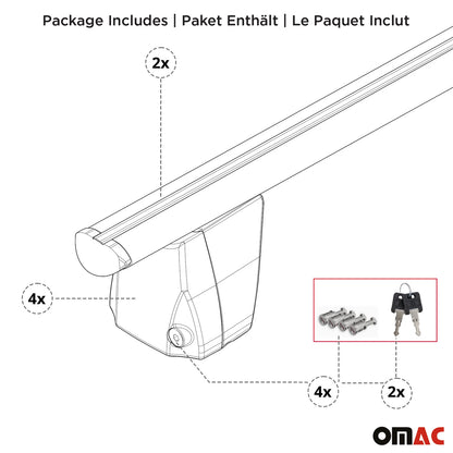 Omac USA Roof Rack Cross Bars for Cars – Fits with 2013-2019 Mercedes CLA C117 (2 Pcs, Silver, Aluminum)