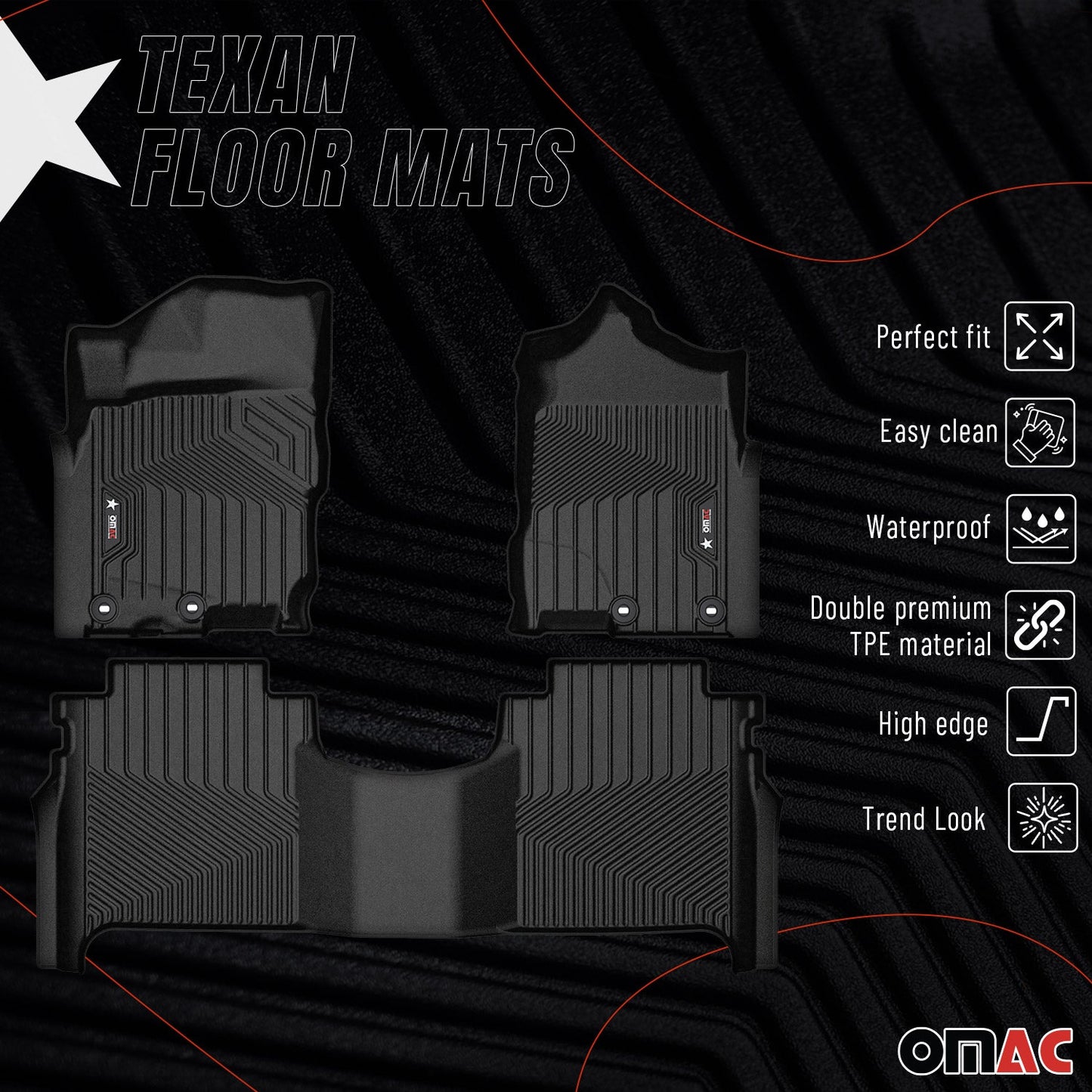 OMAC USA Premium Floor Mats Liners for Truck – Fits 2016–2024 Nissan Titan – First & Second Row Set All Weather Heavy Duty Black