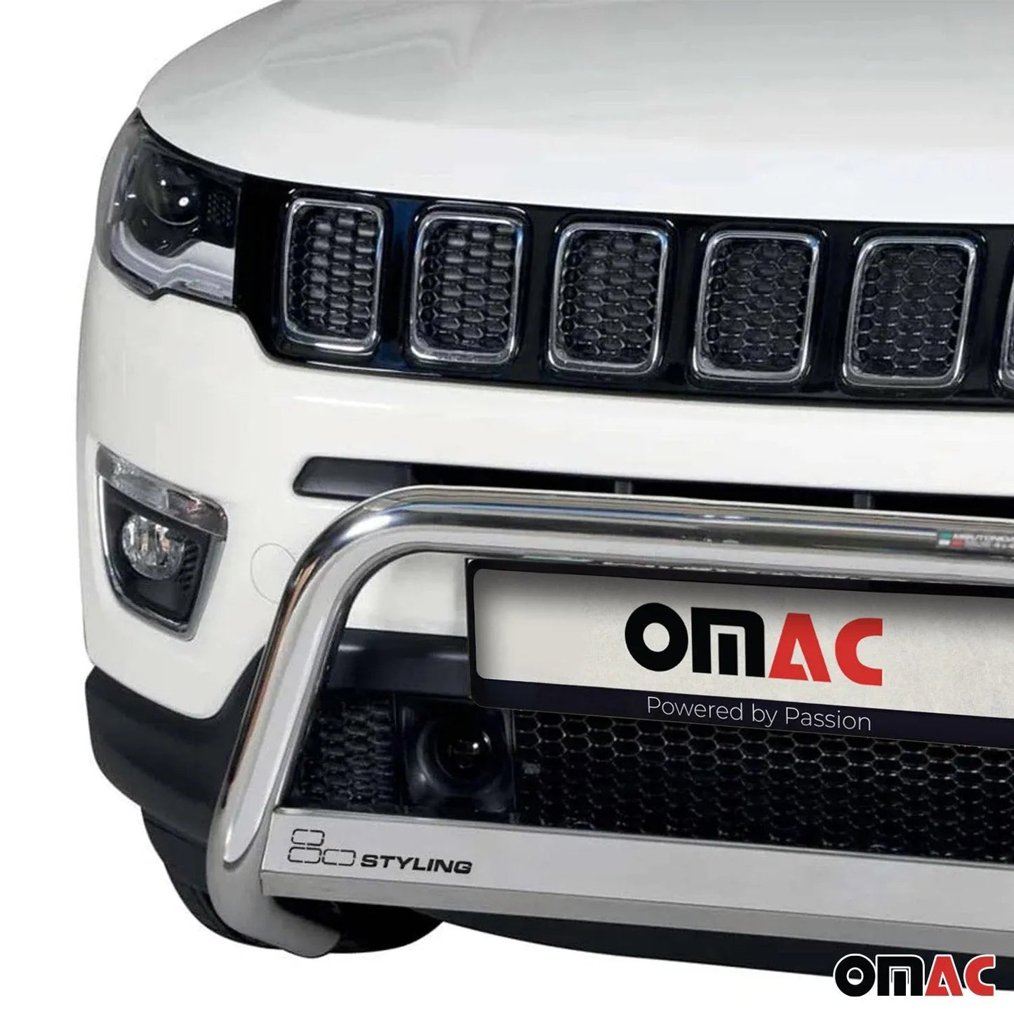OMAC USA Front Bull Bar for Jeep Compass – Fits 2017–2025 – Push Front Bumper Grille, Silver Steel, 1-Pc