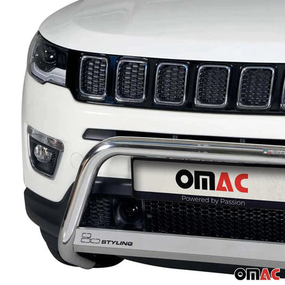 OMAC USA Front Bull Bar for Jeep Compass – Fits 2017–2025 – Push Front Bumper Grille, Silver Steel, 1-Pc