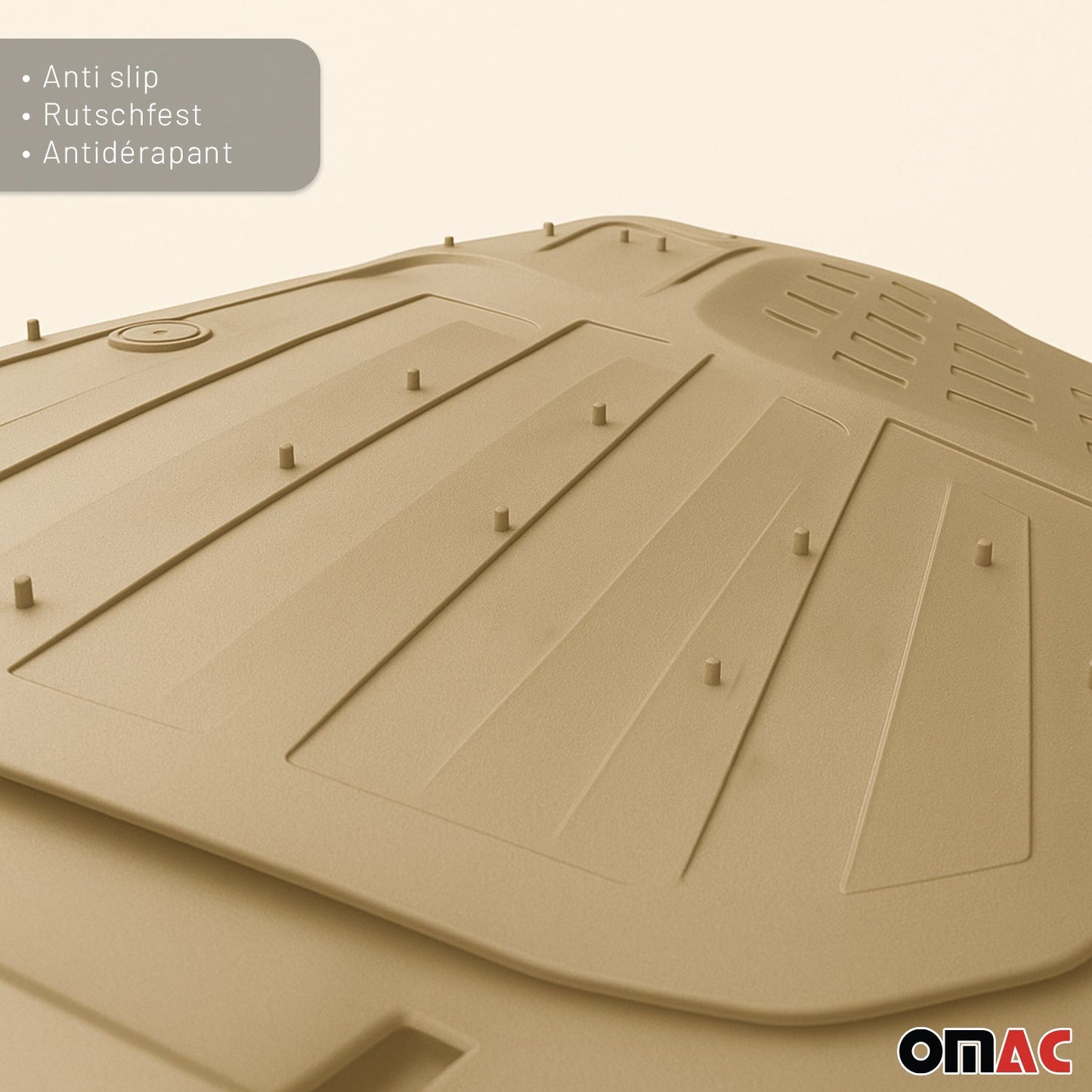 OMAC USA Heavy Duty Trim to Fit Floor Mats Liner Waterproof 3D All-Weather for Car/SUV – Tan (4 Pcs)