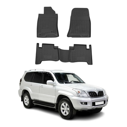 OMAC USA Floor Mats Liners Full Set All Weather for SUV – Fits with 2003-2009 Toyota Land Cruiser Prado – Black (4 Pcs)