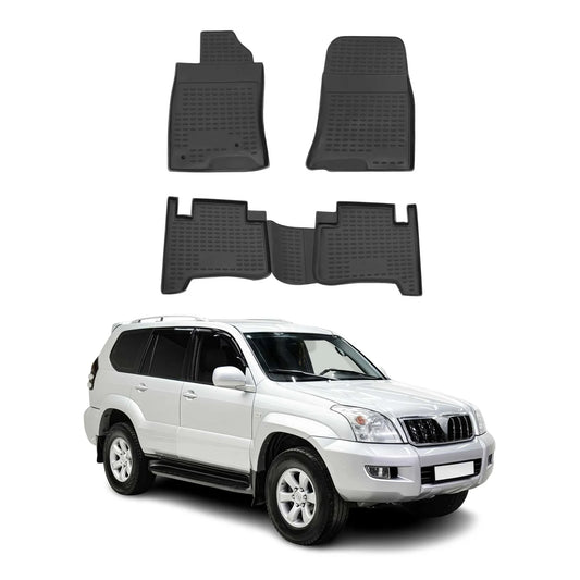 OMAC USA Floor Mats Liners Full Set All Weather for SUV – Fits with 2003-2009 Toyota Land Cruiser Prado – Black (4 Pcs)