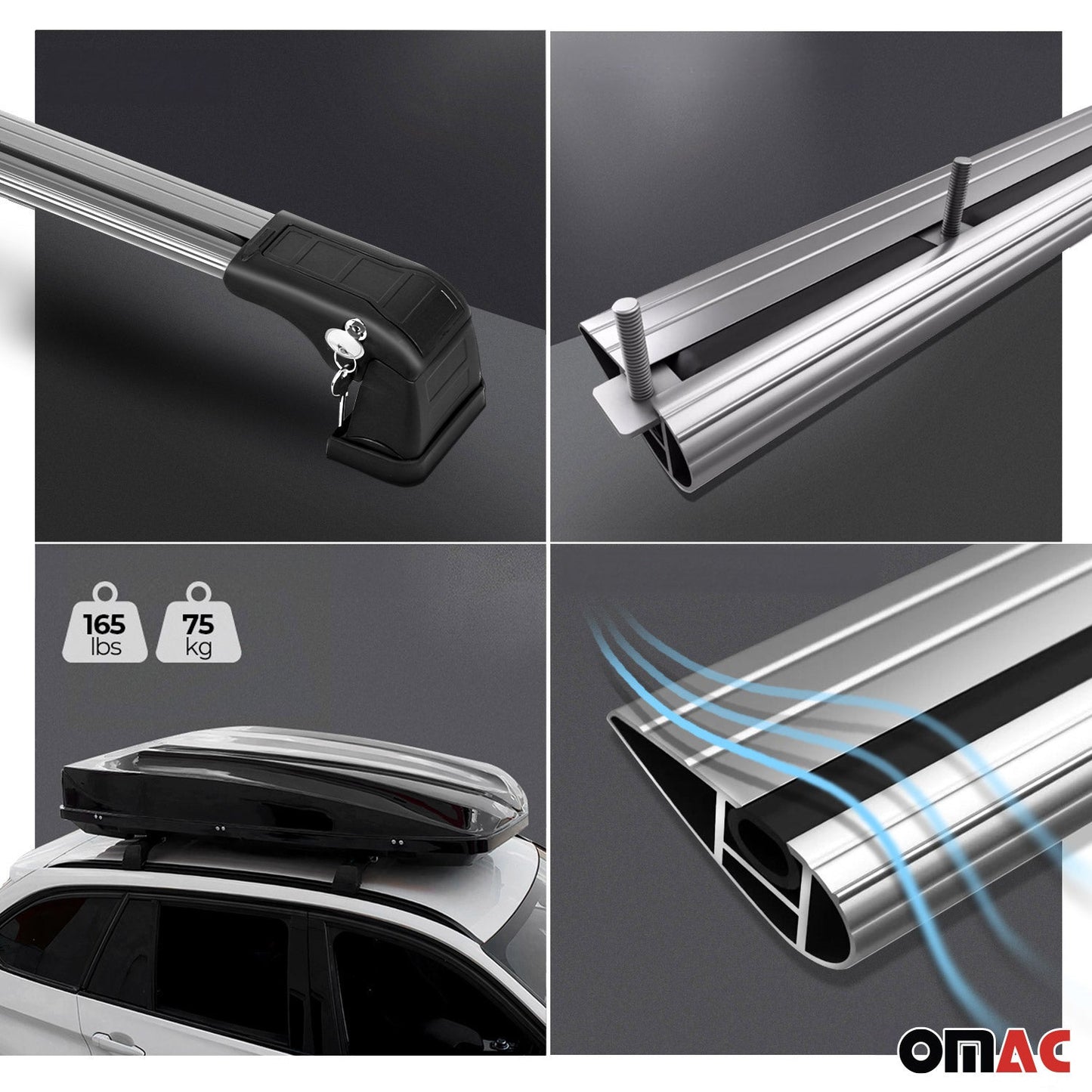 OMAC USA Roof Rack Cross Bars for Car – Fits 2010-2013 Mazda 3 Sedan (Excludes Panoramic Roof) – Aluminium Black (2 Pcs)