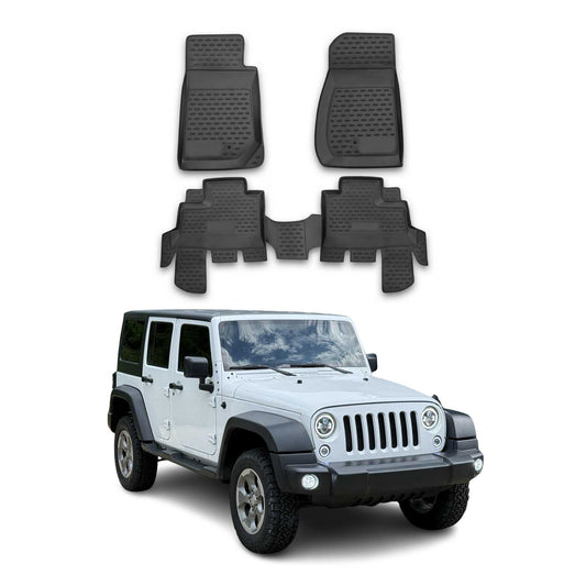 Omac USA Premium Rubber Floor Mats Liners for Cars – Fits with 2007-2013 Jeep Wrangler Unlimited (4 Pcs)