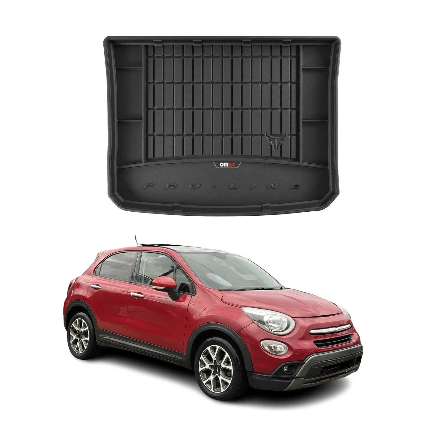 OMAC USA Premium Cargo Liner Trunk Rubber Mat for SUV – Fits with 2016-2023 Fiat 500X (Full-Size Spare Wheel) – All Weather Heavy Duty, Black (1 Pc)