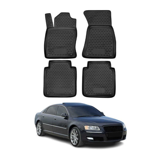 Omac USA Premium Rubber Floor Mats Liners for Cars – Fits with 2002-2010 Audi A8 L (4 Pcs, All Weather, Black)