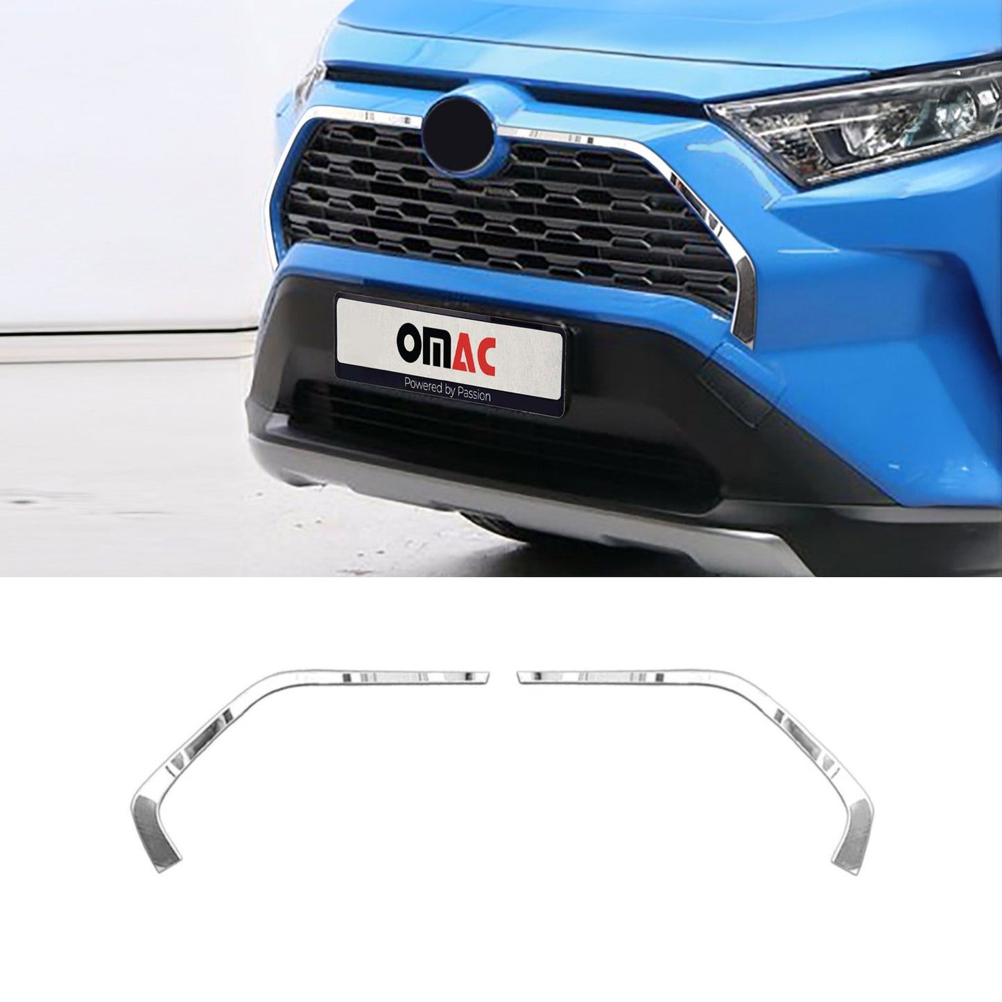 OMAC USA Front Bumper Grill Trim Molding for SUVs – Fits 2019–2025 Toyota RAV4 - 2Pcs (Stainless Steel, Silver)