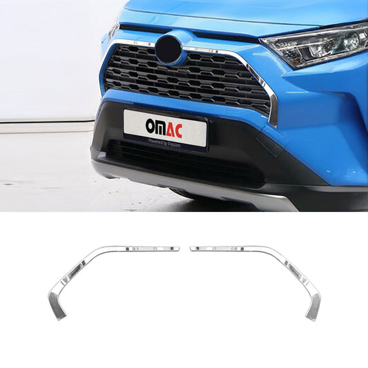 OMAC USA Front Bumper Grill Trim Molding for SUVs – Fits 2019–2025 Toyota RAV4 - 2Pcs (Stainless Steel, Silver)